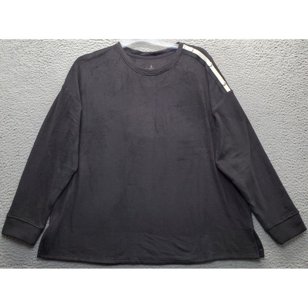 Cuddl Duds Sweatshirt Womens XL Black Fleece Drop Shoulder Snap Slit Pullover
